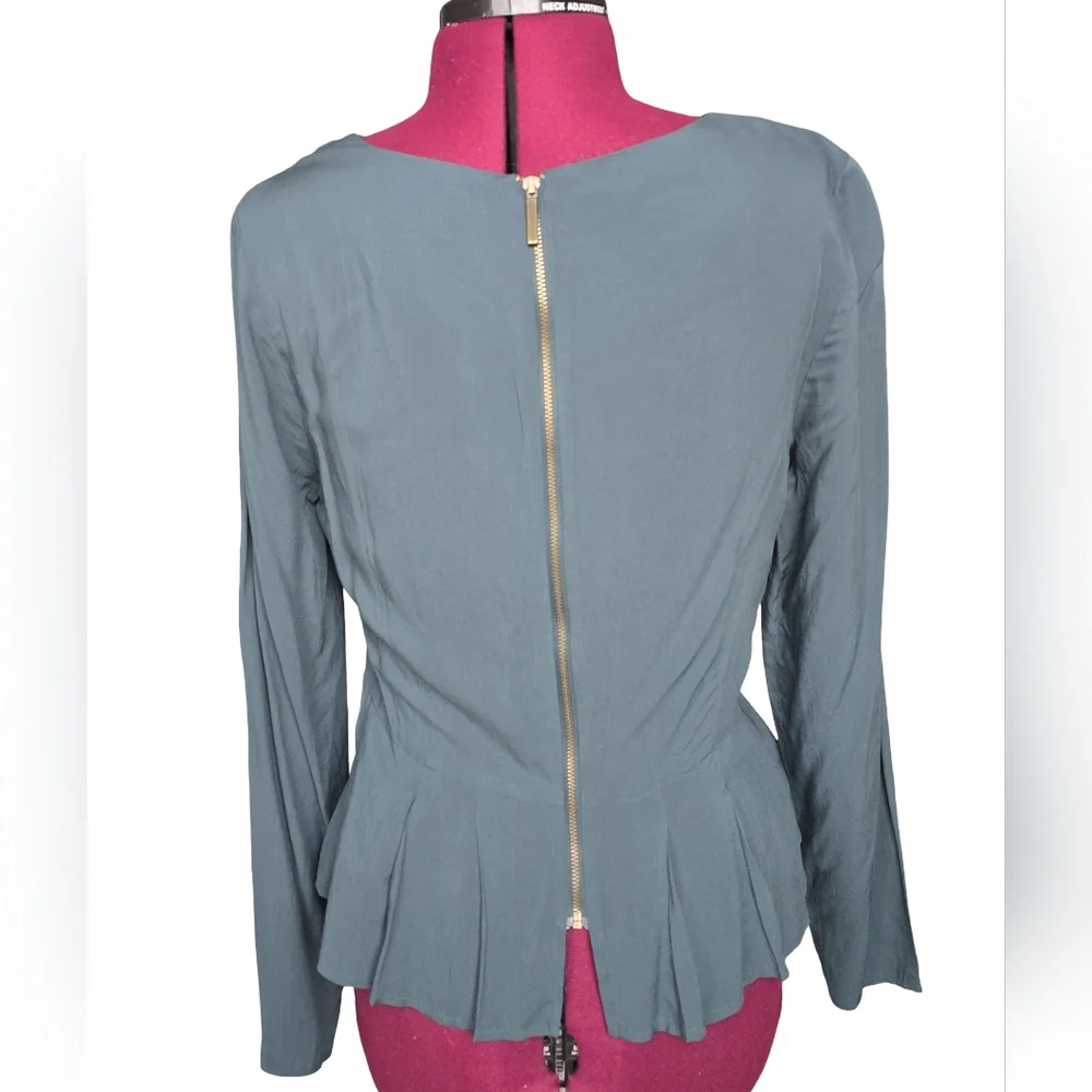 Banana Republic Teal/Green Long Sleeve Peplum Blouse Size 4 - Picture 4 of 5